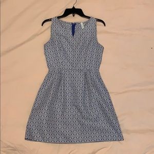 Blue and white patterned dress